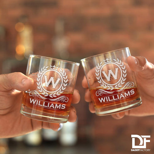 Personalized Whiskey Glass, Engraved Monogram Rocks Cocktail Glass, 10.25 oz Custom Bourbon Gift for Men