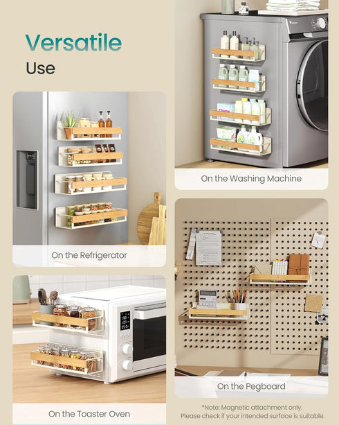 4 Pack, 2 2 UKCS062WD01 SONGMICS Magnetic Spice Rack for Refrigerator, Large and Small Kitchen Magnetic Shelves