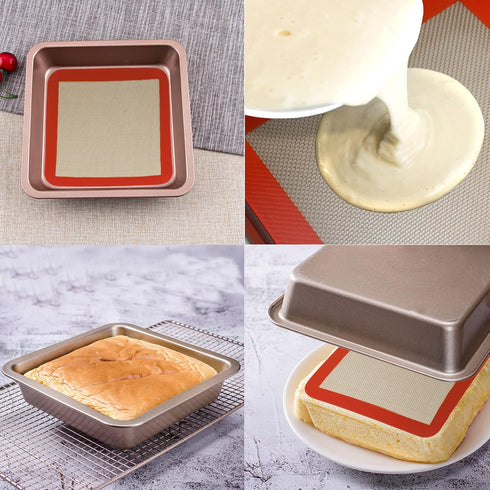Square Silicone Baking Mats for 9 Inch Cake Pan, 8.5" Non-stick Reusable Silicone Mat for Baking Pan (2 PCS)