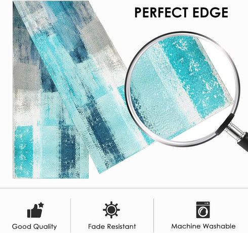 Emvency Farmhouse Table Runner - Modern Teal and Grey Abstract Art Painting for Kitchen, 13x60 inch Decor