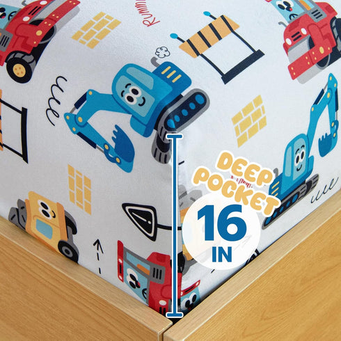Set 4 15 Inch Queen Sheet Kids - Cars Pieces Soft Microfiber Cartoon Style Bedsheets for Boys Girls Teens, Oeko TEX