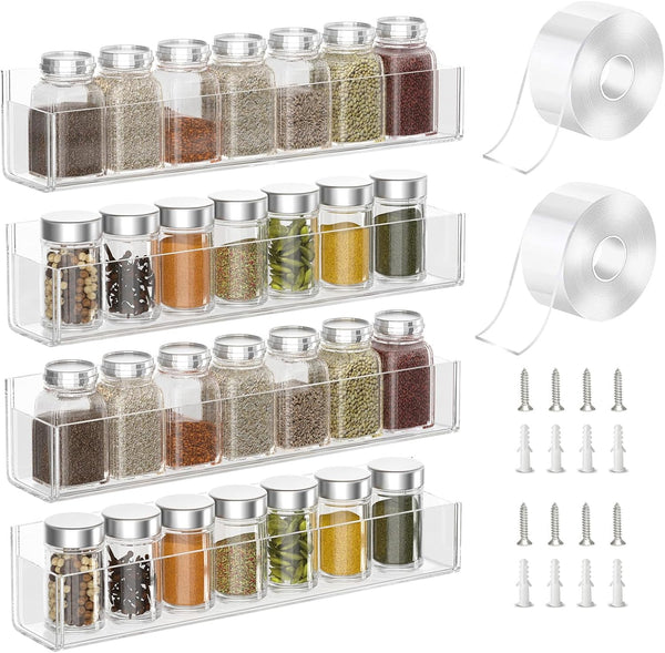PMMASTO Adhesive Acrylic Spice Rack Organizer for Wall with 2 Nano Double
