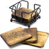 StonKraft Rustic Vintage Look Wooden Tea Coffee Coasters Set with Wrought Iron Holder