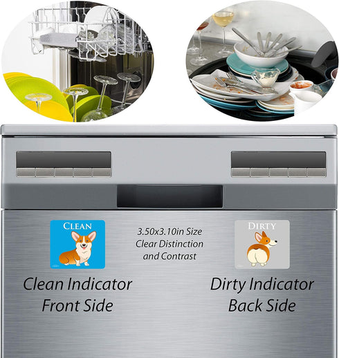 Funny Corgi Dog Butt Dishwasher Magnet, Reversible Clean Dirty Sign, Strong Kitchen Dish Indicator, 3.5x3.1