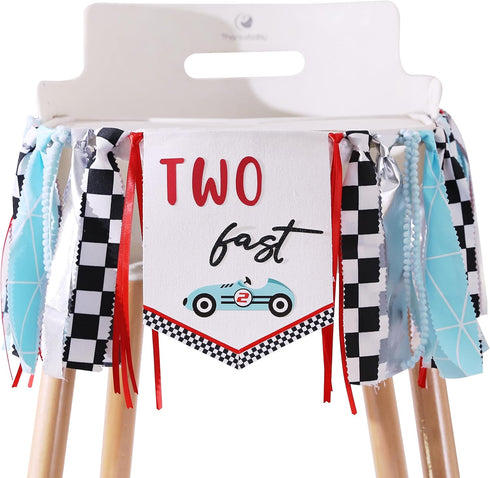 Agkvw Two Fast Birthday Banner - Race Car 2nd Birthday High Chair Banner,