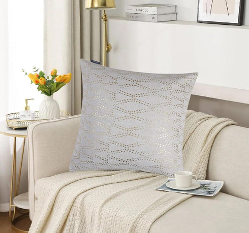 Gold Sofa Throw Pillow Cover 1pc - 20X20inch Ecru White Textural Linen Look Metallic Print Decorative Pillowcase