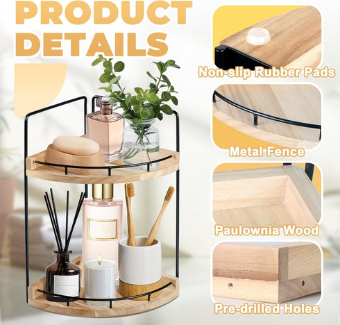 Alytree 2 Counter Counter Countertop Tier Bathroom Organizer, Bathroom Tray and Vanity Organizer, Wood Corner Tray