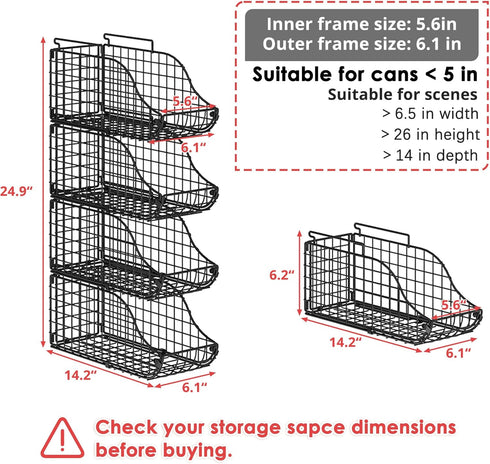 Sonyabecca 4-Pack Stackable Canned Food Organizer with Handles for Kitchen, Soda Can Organizer for Pantry Shelves, Wire