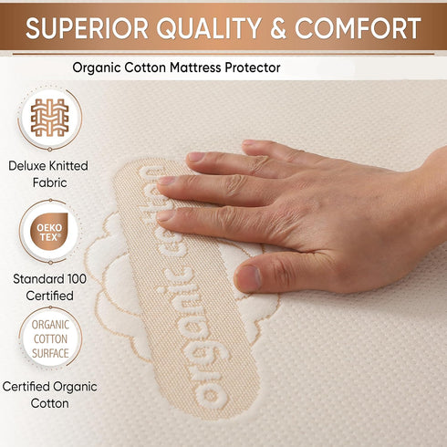 250 Crib Organic Mattress Protector Pad - OCS Certified Organic Cotton Waterproof Breathable Mattress Pad Cover - GSM