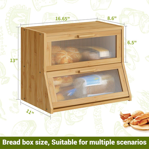 Counter BMOSU Large Bread Box Double Layer Bamboo Bread Box for Kitchen Container Farmhouse Bread Holder Capacity Bread