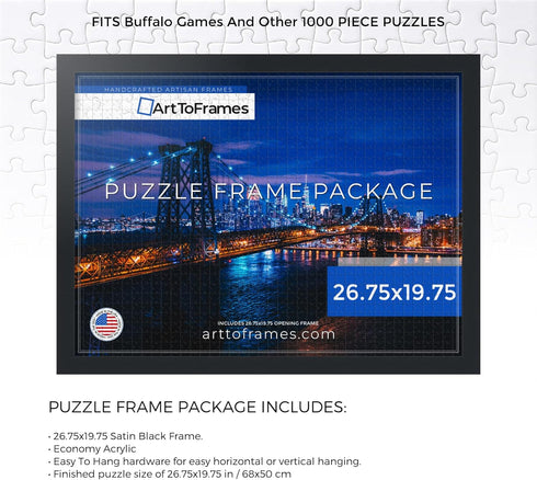 26.75x19.75 INCH/68x50 CM 1000 1.25 Inch (PuzzleFRBW26079-26.75x19.75) ArtToFrames Black Frame for Piece Puzzles.This