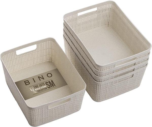 BINO Woven Plastic Basket Small (Natural), 5-Pack, THE JUTE COLLECTION, Stylish Home Organization Storage
