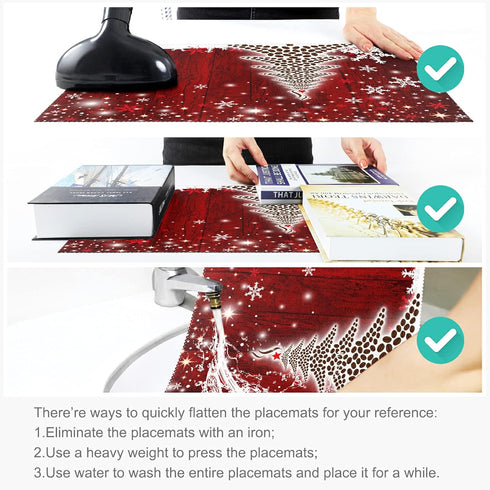 Naanle Winter Holiday Christmas Placemats Set of 4, Christmas Tree with Snowflake Heat-Resistant Washable Table Place