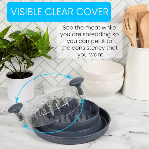 Large Chicken Shredder Tool, Twist Meat Shredder with Transparent Lid, Anti-Slip Strip, Ergonomic Handle, BPA Free