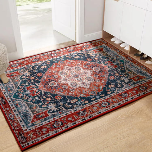 YJ.GWL Area Rug 2x3, Washable Small Entryway Rug, Non-Slip Non-Shedding Low-Pile Floor Carpet, Red