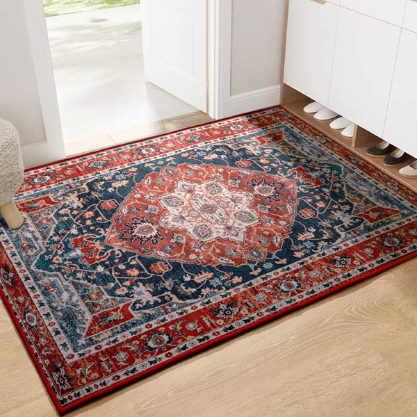 YJ.GWL Area Rug 2x3, Washable Small Entryway Rug, Non-Slip Non-Shedding Low-Pile Floor Carpet, Red