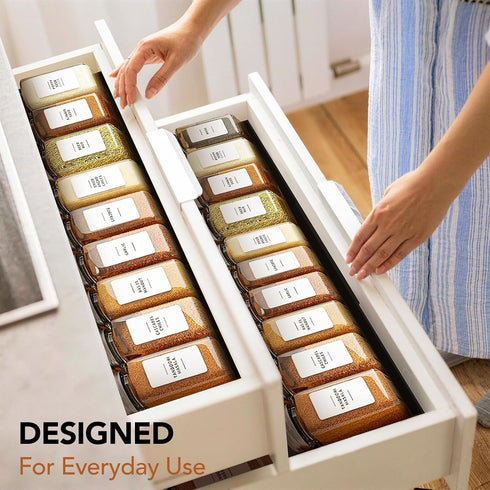 3-Tier (11"22"), Expandable Drawer Spice Organizer, Thickened Plastic Spice Rack for Kitchen Drawers Non-Slip & Easy