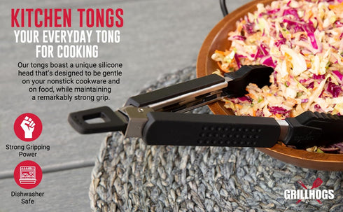 9-Inch Kitchen Tongs - Everyday Tong for Cooking, Dishwasher Safe, Stainless Steel + Soft Touch Rubber Handle