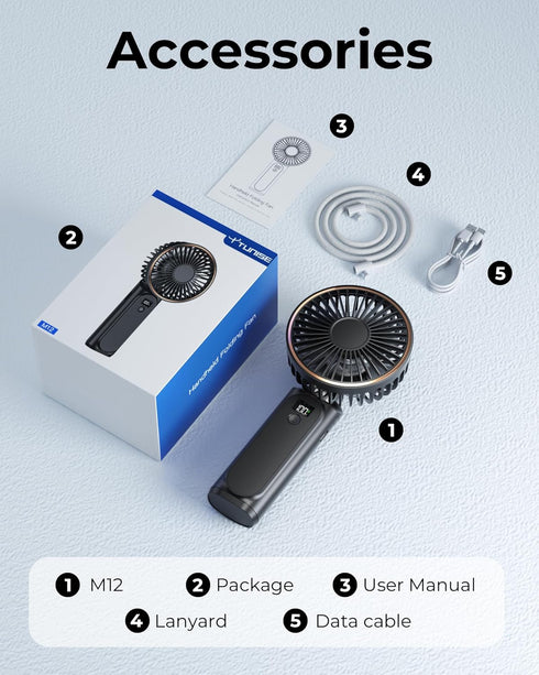 Portable Handheld Fan, 4000mAh, 180 Adjustable, 6 Speed Wind, USB Rechargeable Foldable Personal Fan