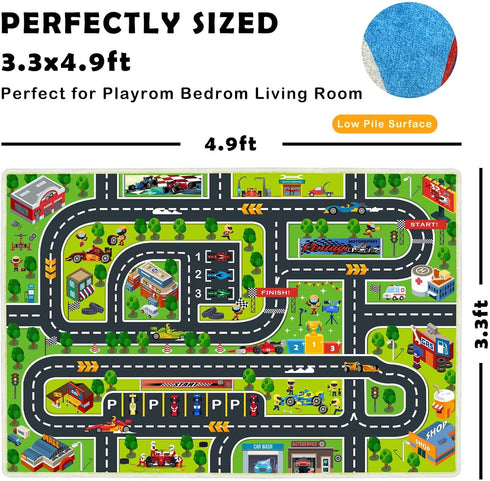 Kids Car Rug - Kids Road Play Mat, Suitable for Playroom, Classroom, and Bedroom