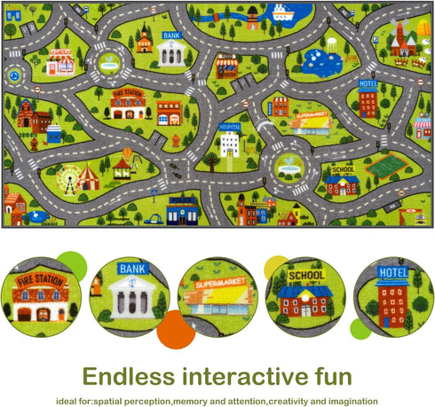 79"x39" STARUIA Washable Kids Carpet Play Mat Rug for Boys Play Room, Baby Fun Learning Car Rug for Kids Toy Cars
