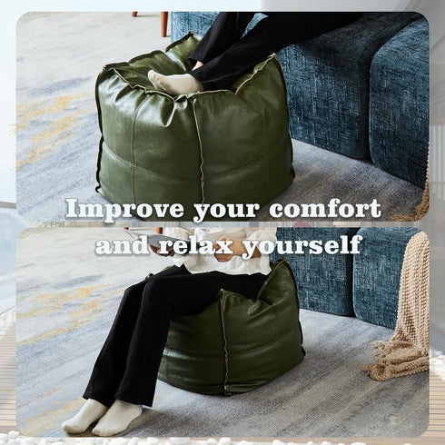 17.7" Louis Donn Unstuffed Square Pouf Ottoman Cover Faux Leather Waterproof Floor Footrest Storage Cover for Living