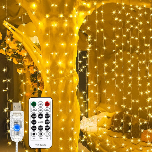 Curtain Light for Bedroom, 200LED 6.6x6.6ft Warm White Fairy String Light for Wedding Party