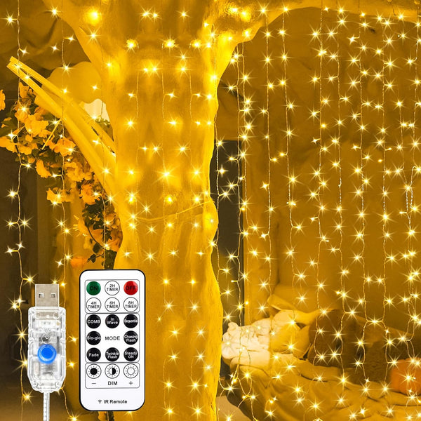 Curtain Light for Bedroom, 200LED 6.6x6.6ft Warm White Fairy String Light for Wedding Party