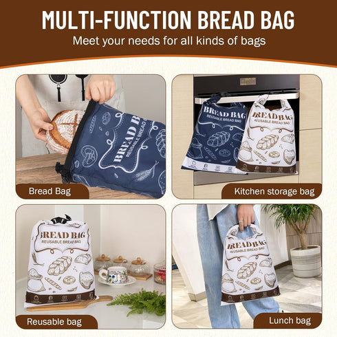2 Packs Bread Bags, Bread Bags to Keep Fresh, Reusable Zipper for Homemade Loaf, Freezer Storage Bag, Container, Fresh