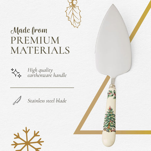 Christmas Tree Cake Server Portmeirion, 10-Inch Stainless Steel Cake Knife with Fine Porcelain Handle, Holiday Dessert