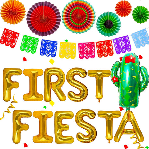 JeVenis Gold First Fiesta Birthday Decoration First Fiesta Balloons First Fiesta Backdrop