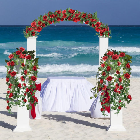 Syhood Artificial Rose Garlands - 14.4 ft Wine Red Flower Vine for Wedding Arch and Home Garden Decorations