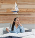 Sailboat 14 Inch CoTa Global Ocean Blue Decor Handmade Wooden Boat Decor, Cute Beach Style Model Sail Boat Decorations