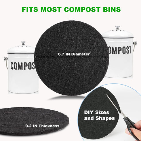 Charcoal Filters for Kitchen Compost Bin, 10 Pack Activated Charcoal Replacement Filters for Countertop Bin