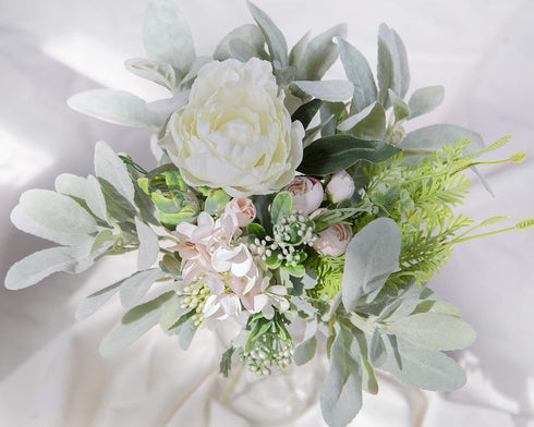 SUUKI Faux Lambs Ear Stems (5Pcs) Flocked Artificial Greenery for Home Wedding DIY Craft Floral Arrangement