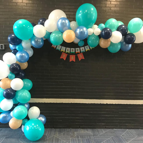 Teal Balloon Garland Arch Kit, Navy Blue Light Blue Teal White Turquoise Latex Balloons for Party Decorations