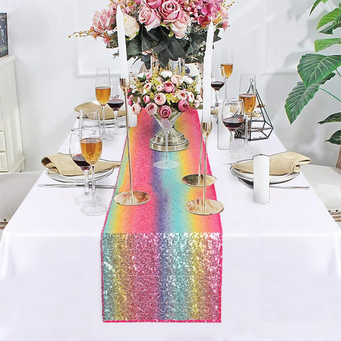 DUOBAO Rainbow Sequin Table Runner 12x72-Inch Coffee Table Runners Dining Home Decor