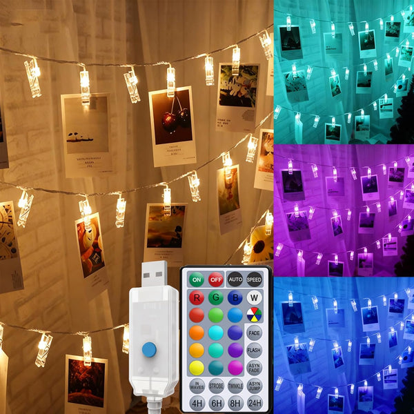 Solhice 20ft Photo Clips String Lights Color Changing 40 LEDs, Hanging Lights