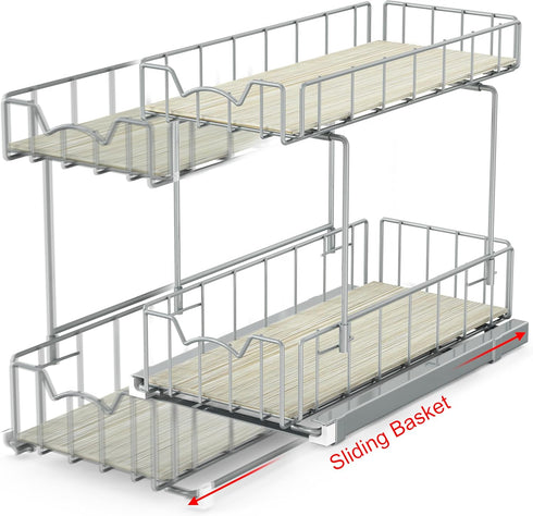 Simple Houseware 2 Tier Spice Rack - Slide Out Wire Basket Drawer Organizer in Silver
