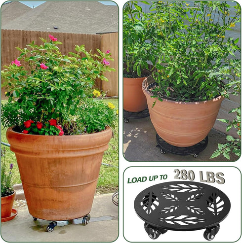 2 Packs 12 Inch Planterhoma Rolling Plant Stand with Wheels Metal Plant Caddy with Wheels Heavy Duty Plant Rollers