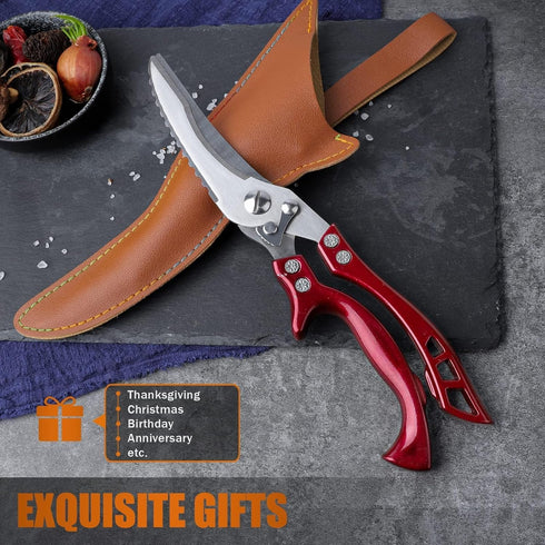 Dream Reach Poultry Shears, Red Heavy Duty Kitchen Shears with Serrated Edge, No Rust Spring Loaded, Multipurpose