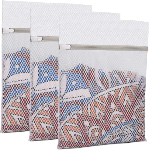 3Pcs Durable Honeycomb Mesh Laundry Bags, Reusable Washing Machine Wash Bags for Delicates 12 x 16 Inches (3 Medium)