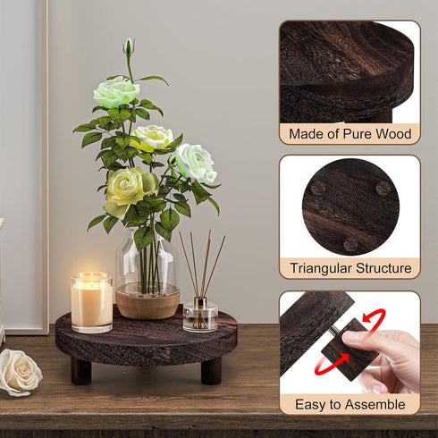 3 6/8/10" Counter Pcs Wood Plant Stand Indoor Outdoor, Round Wood Riser for Decor Wooden Stool Display Stand Flower Pot