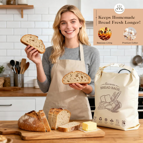 2 Pack Aofmee Beeswax Bread Bags for Homemade Bread & Sourdough, Reusable Sourdough Bags, XL Natural Cotton Beeswax