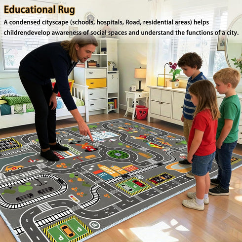 JCTQBHQF 80120cm/3147in Kids Rug Play Mat for Toy Cars,City Life Road Traffic Educational Carpet,Have Fun Throw