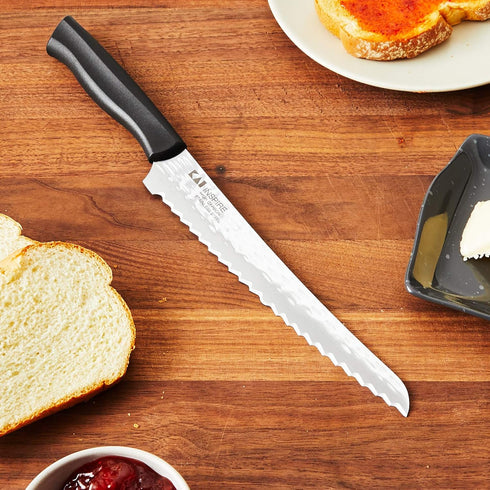 9 Inch Hammered Kai Inspire Bread Knife, blade with Finish, , Silver