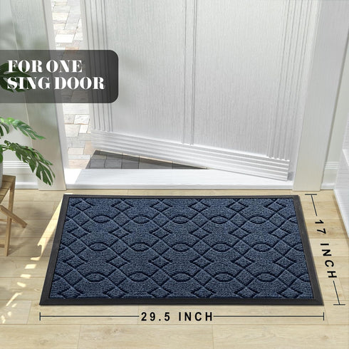 Yimobra Front Door Mats - Heavy Duty Water Absorbent Mud Resistant Easy Clean Entry Outdoor Indoor Rugs (Blue)
