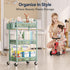 3 YASONIC Tier Rolling Cart Metal Utility Storage Carts with Wheels, Craft Carts Organizer with Hanging Cups, Hooks