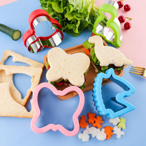 Sandwich Cutter Set, 13 Pack Fruit Cutters for Kids Lunch, Butterfly Dinosaur Unicorn Mousehead Food Shaped Cookie