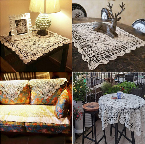 Damanni Beige Cotton Handmade Crochet Lace Tablecloth Doilies - Square, 31 Inch by 31 Inch